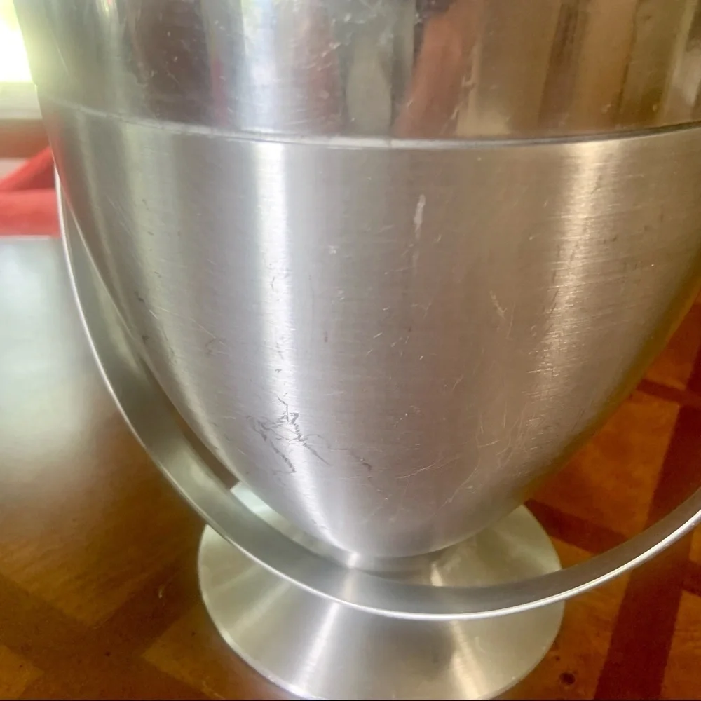 Vintage Mid Century Modern Brushed Stainless Steel Ice Bucket & Strainer